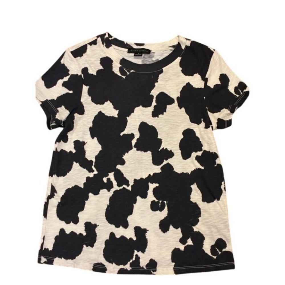 Sanctuary Womens Cow Print Short Sleeve Slub Knit Crew Neck T-Shirt Small
